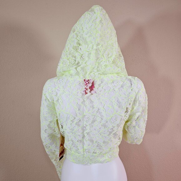 NWT Pink Lipstick Loungewear Mini Midriff Floral Lace Hoodie Glows in Blacklight - Picture 4 of 10